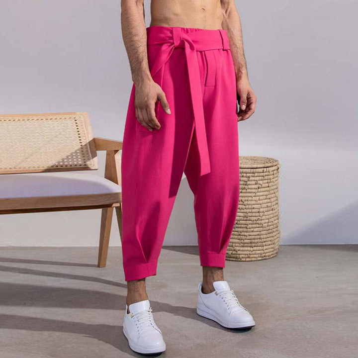 Herren elegante Freizeithose mit bindbarem Taillenband und weitem Schnitt Echoarchiv