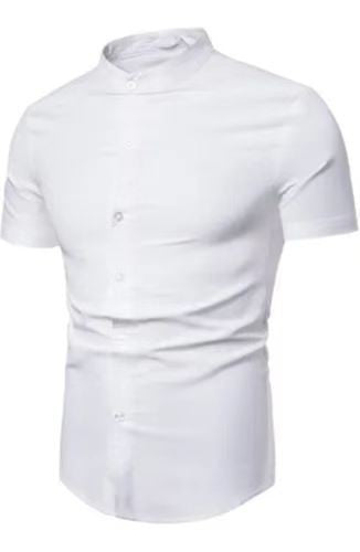 Herren Kurzarmhemd mit modernem Stehkragen und eleganten Knopfdetails Echoarchiv