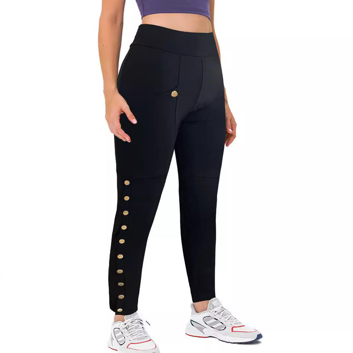 Damen High‑Waist Stretch‑Leggings mit Cargo‑Taschen und Druckknopfdetail – Avélisse