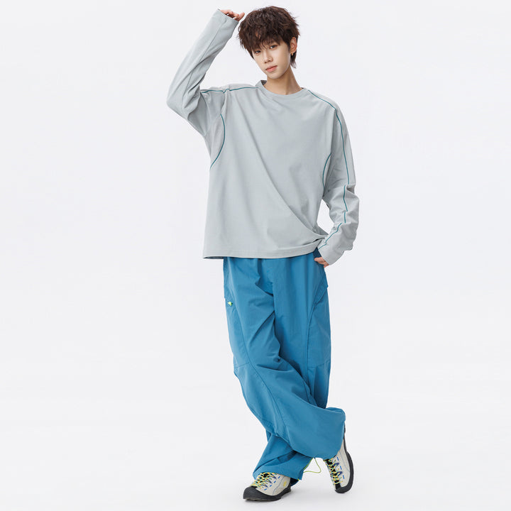 Damen Oversize-Langarmshirt aus Waffel‑ und Jersey‑Mix mit kontrastierenden Flatlocknähten Echo Archiv