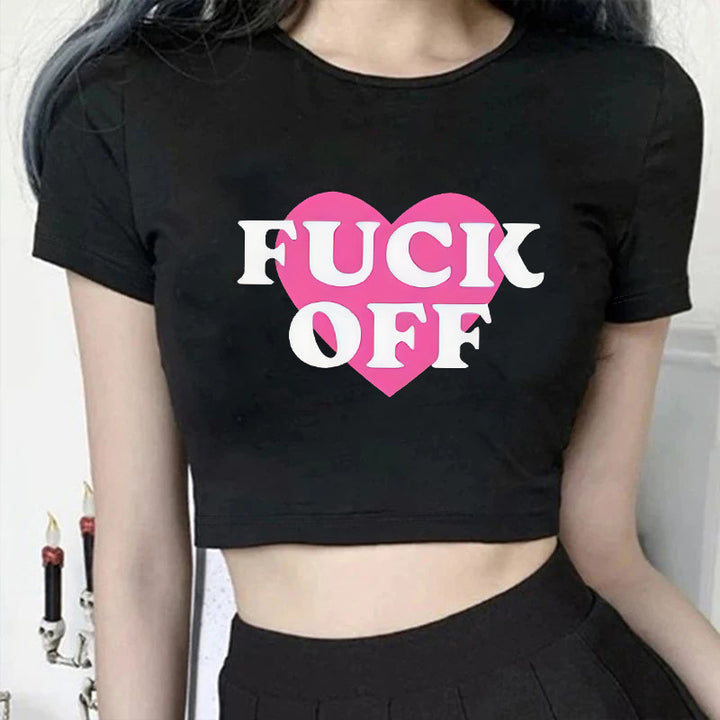 Damen figurbetontes Kurzarm-T-Shirt mit verspieltem Aufdruck Echo Archiv