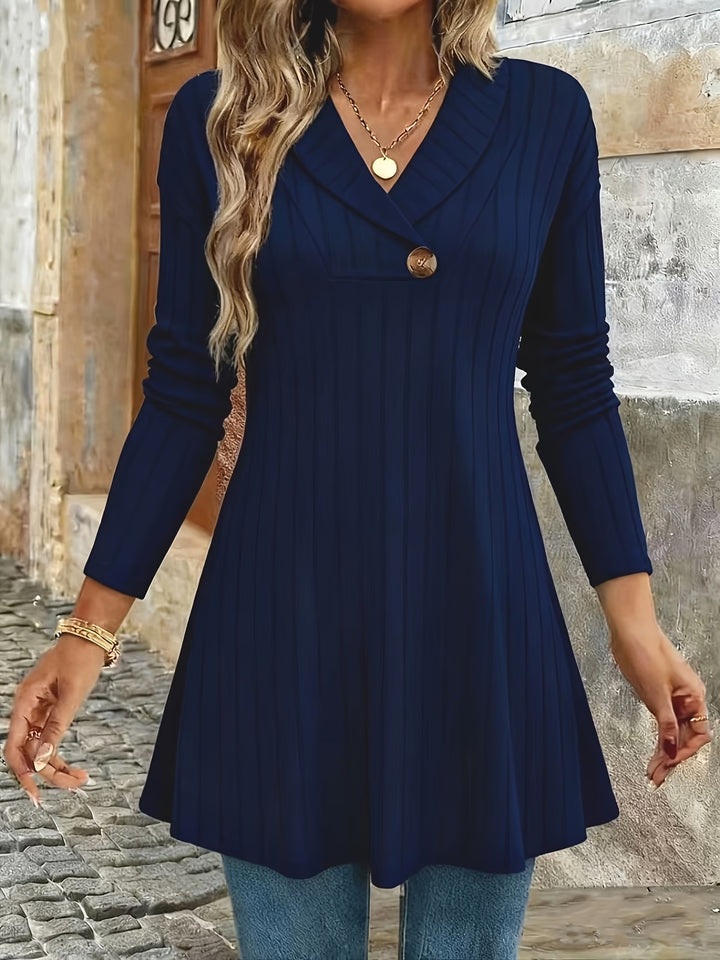Damen Gestricktes A‑Linien‑Tunika‑Kleid mit Schalkragen und Zierknopf Echo Archiv