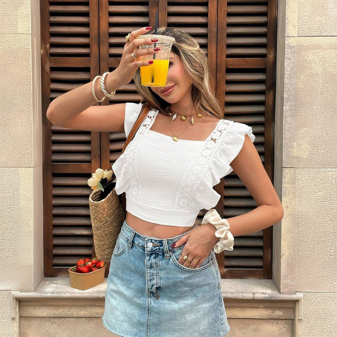 Damen Crop-Top mit romantischer Spitzenverzierung Echo Archiv