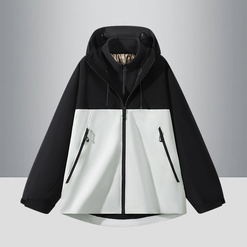 Herren Zweifarbige Softshell-Hybridjacke mit Kapuze, verlängerter Rücken und wasserabweisenden Reißverschlüssen Echo Archiv