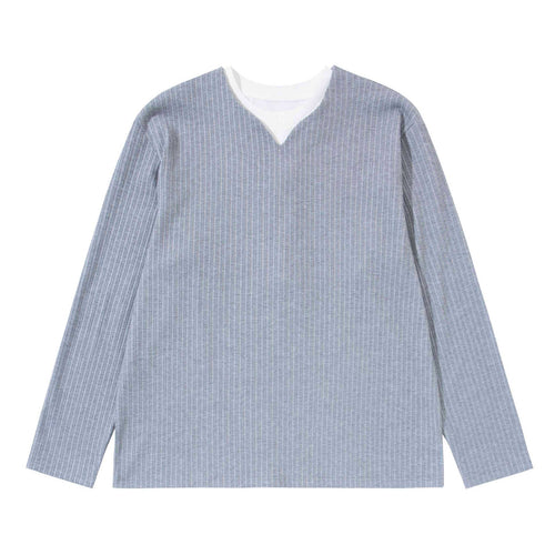 Unisex Gerippter Langarmpullover mit V-Notch und eingesetztem Rundhals-Underlayer Echoarchiv