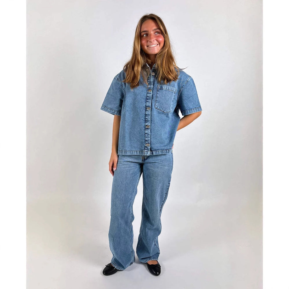 Damen Denim-Hemdjacke im lässigen Oversized-Schnitt Echo Archiv