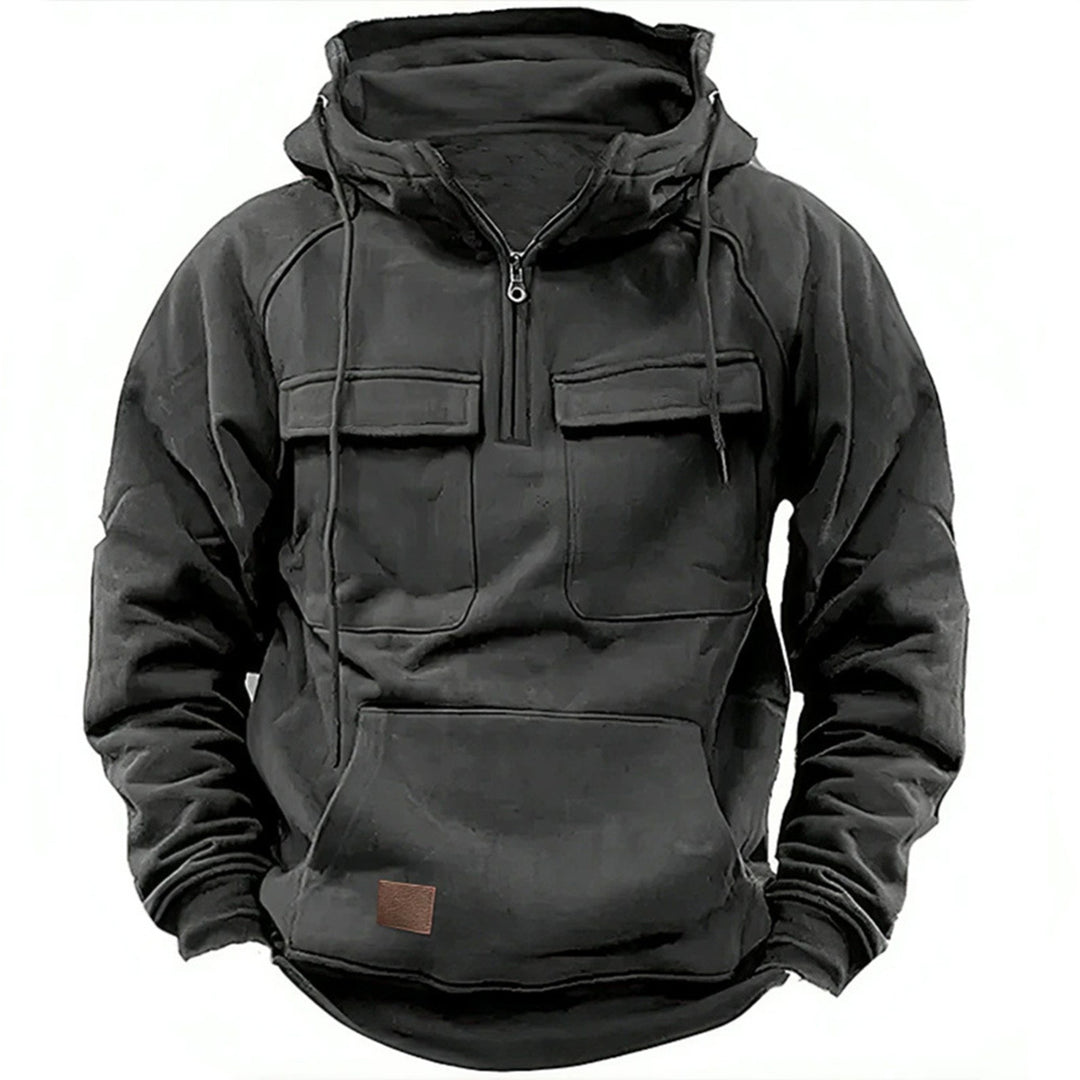 Herren nan Utility Kapuzenpullover mit aufgesetzten Brusttaschen und halbem Reißverschluss Echo Archiv