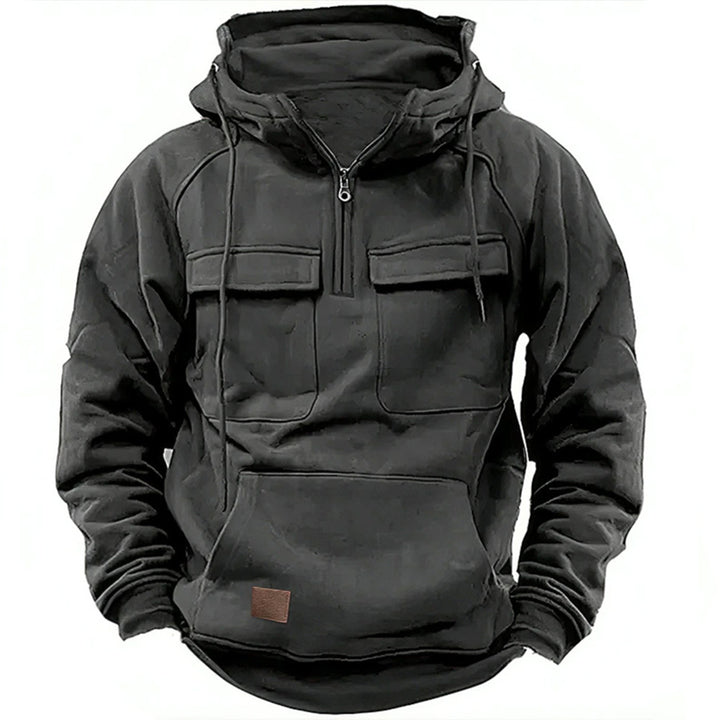 Herren nan Utility Kapuzenpullover mit aufgesetzten Brusttaschen und halbem Reißverschluss Echo Archiv