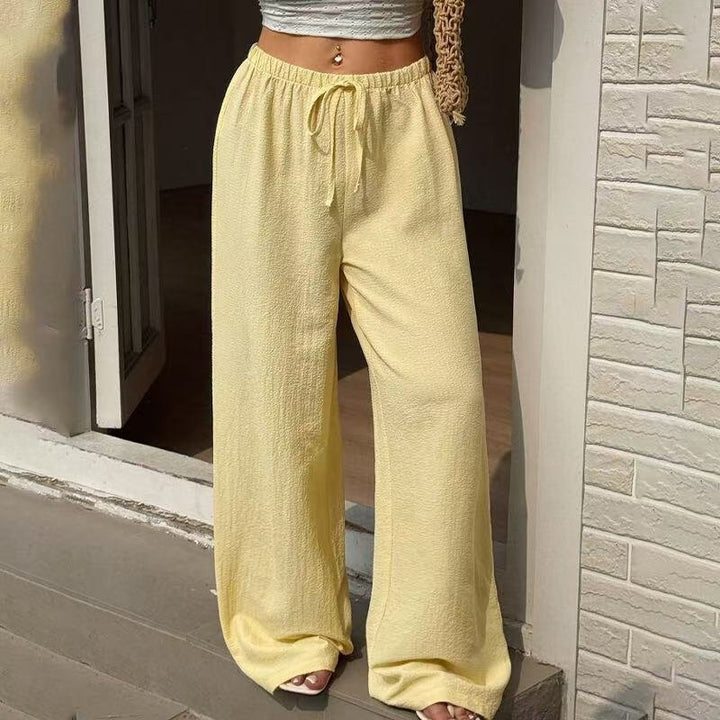 Damen Leichte Leinenhose mit weitem Bein und Kordelzug Echoarchiv