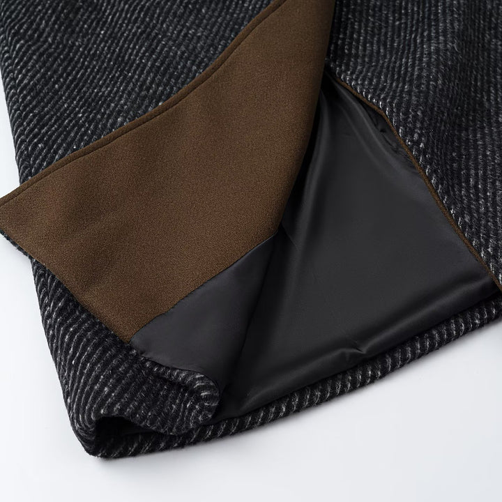 Damen Langer Woll-Herringbone Mantel mit Bindegürtel und großem Reverskragen Echoarchiv