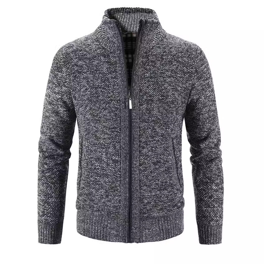 Herren Strickjacke mit strukturiertem Muster und hohem Stehkragen Echoarchiv