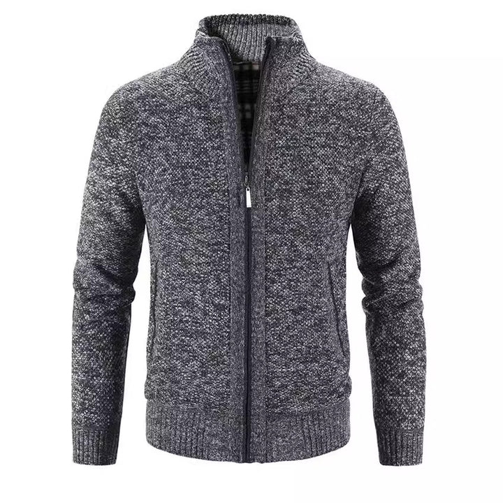 Herren Strickjacke mit strukturiertem Muster und hohem Stehkragen Echoarchiv