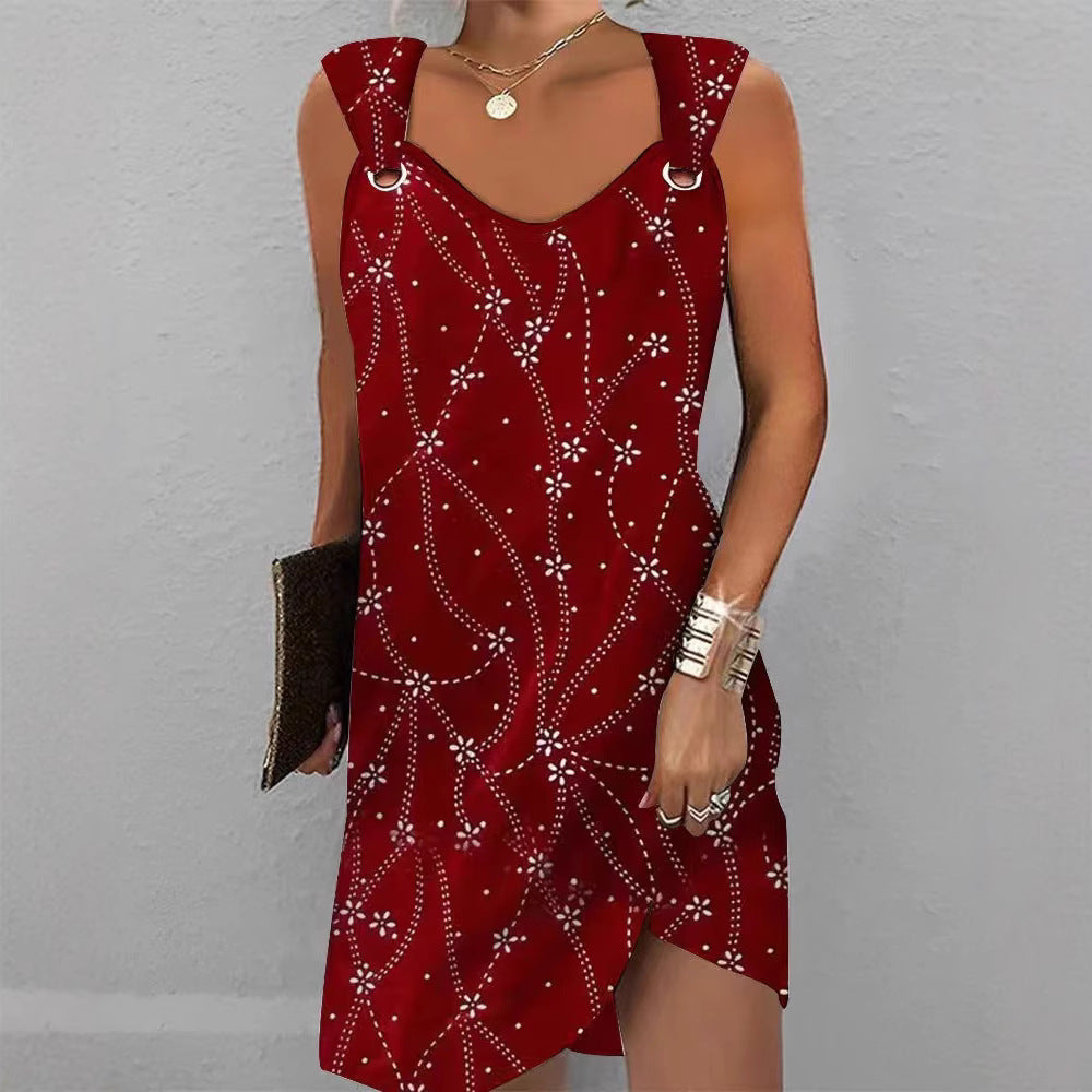 Damen nan ärmelloses Träger-Minikleid mit Zierösen, floralem Punktmuster und asymmetrischem Saum Echo Archiv