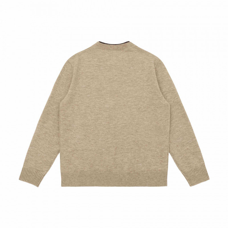 Unisex Mélange-Strickpullover mit Halbhals-V-Schlitz und kontrastiertem Innenbund Echo Archiv