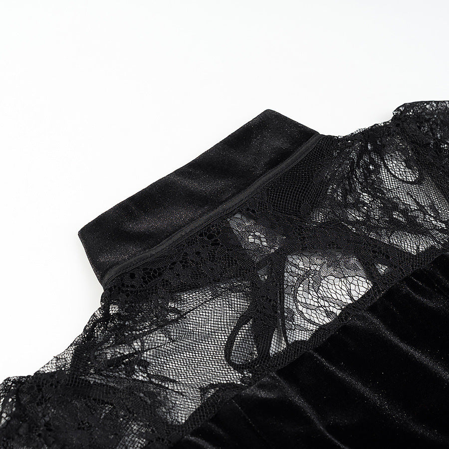 Damen Abendkleid mit transparenten Spitzenärmel und Rüschensaum Echo Archiv