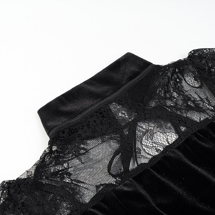 Damen Abendkleid mit transparenten Spitzenärmel und Rüschensaum Echo Archiv