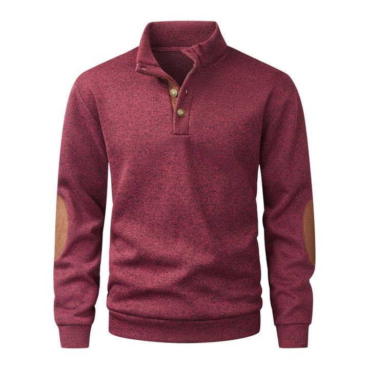 Herren Strickpullover mit Stehkragen, Knopfleiste & Ellbogenpatches Echo Archiv
