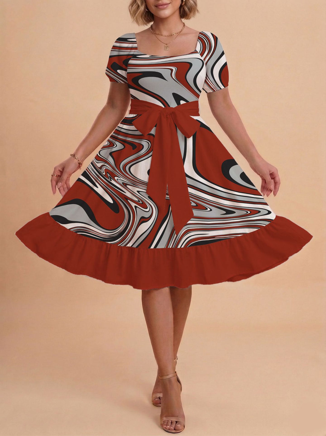 Damen Verspieltes Maxikleid mit Bärenmuster und taillierbarem Band Echo Archiv