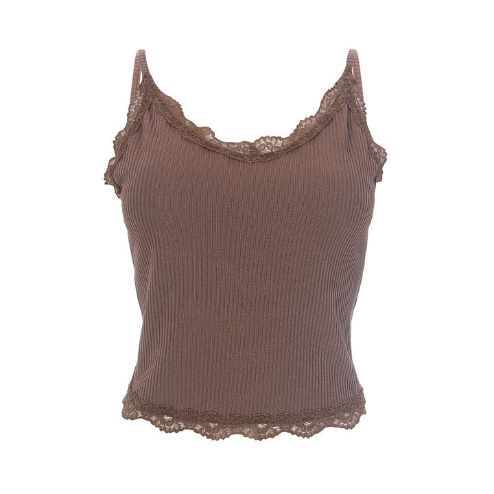Damen Trägershirt mit romantischem Spitzenbesatz und komfortablem Rippstrick Echo Archiv