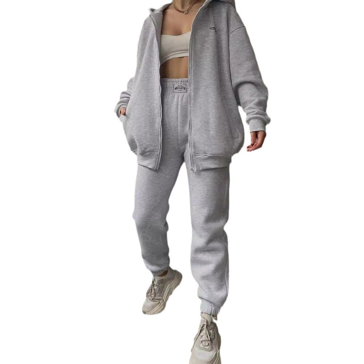 Damen Oversize Kapuzen-Sweatjacke mit Reißverschluss und High-Waist Jogginghose Set Echoarchiv