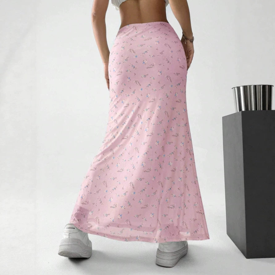 Damen Maxirock mit floralem Print und eleganter Transparenz Echo Archiv