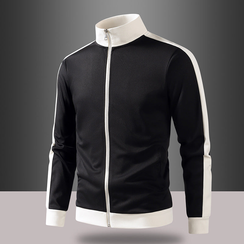 Männer's retro Tracksuit-Jacke mit Stehkragen, Kontraststreifen und sichtbarem Reißverschluss – Cavarno