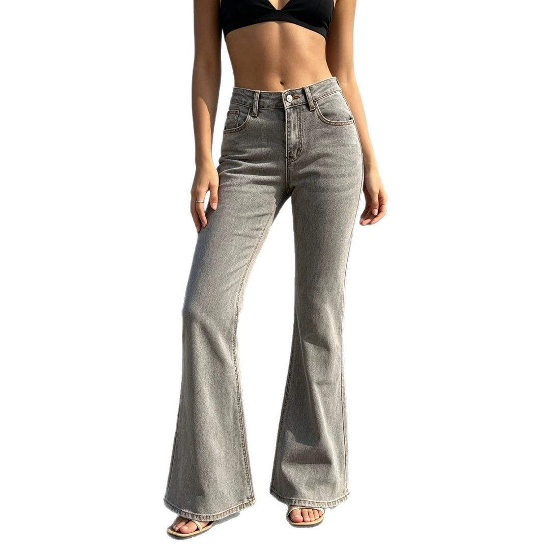 Damen nan hochgeschnittene Flared-Jeans aus Stretch-Denim mit figurbetonter Taille und weitem Bein Echo Archiv