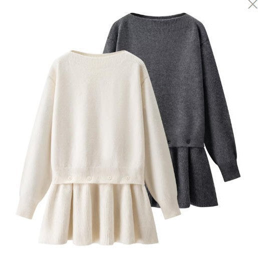 Damen Strickkleid mit angesetztem Volantrock und dekorativer Knopfleiste Echo Archiv