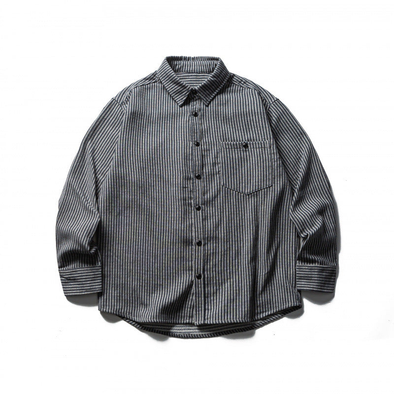 Herren Gestreiftes Oversize-Hemd aus gewaschenem Baumwollmix mit Brusttasche Echo Archiv