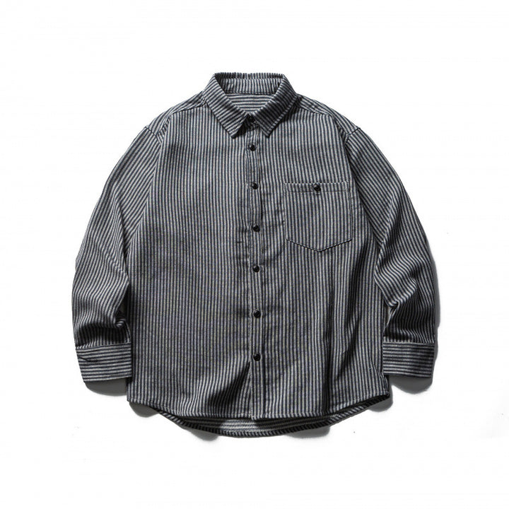 Herren Gestreiftes Oversize-Hemd aus gewaschenem Baumwollmix mit Brusttasche Echo Archiv