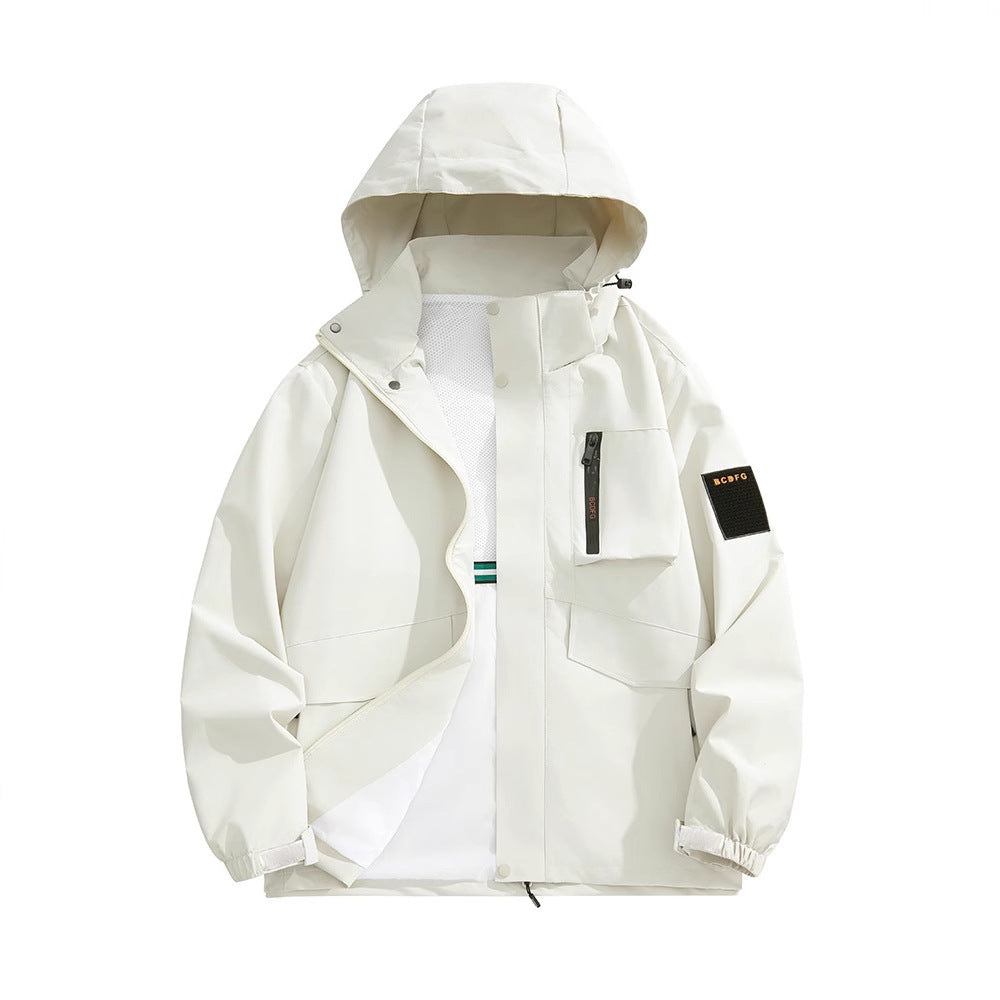 Herren Multifunktions-Utility-Outdoojacke mit Kapuze, verdeckten Taschenklappen und winddichter Beschichtung – Taviero