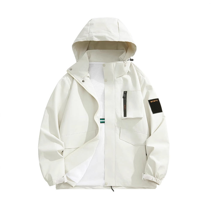 Herren Multifunktions-Utility-Outdoojacke mit Kapuze, verdeckten Taschenklappen und winddichter Beschichtung – Taviero