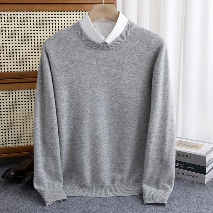 Herren Schlichter Rundhals-Feinstrickpullover kaschmirähnliche Haptik mit gerippten Abschlüssen Echoarchiv