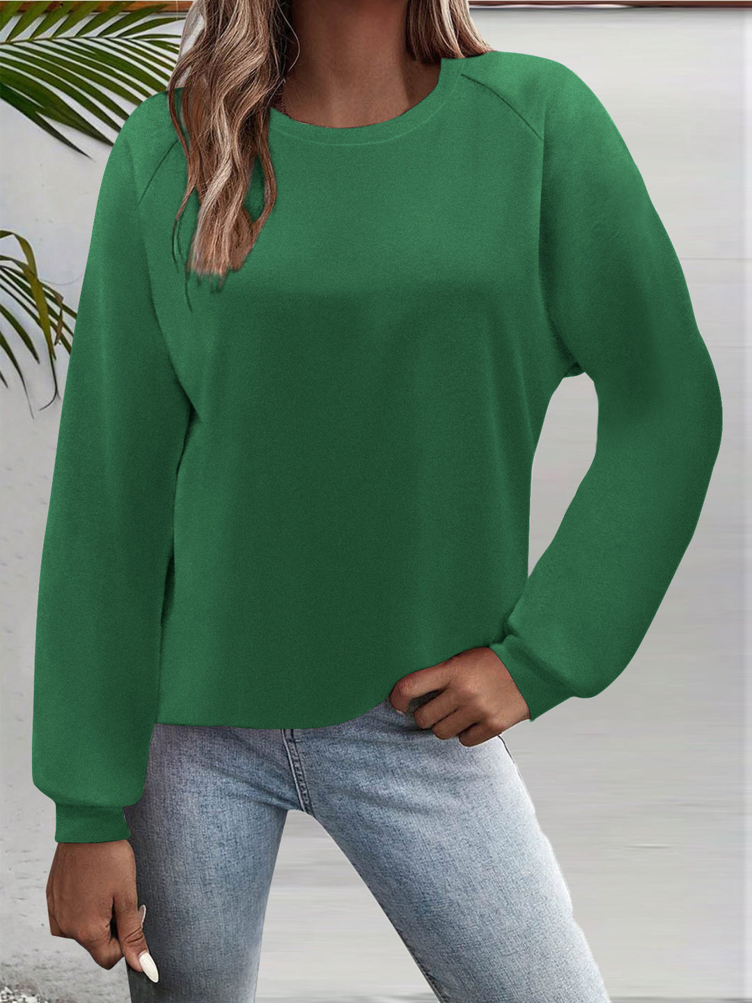 Damen Freizeit Rundhalsausschnitt Sweatshirt mit Raglanärmeln und elastischen Bündchen Echoarchiv