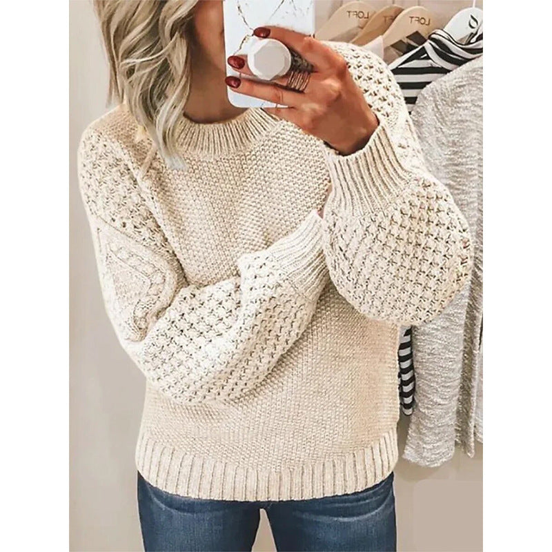 Damen Grobgestrickter Pullover mit Zopfmuster und Ballonärmeln Echo Archiv