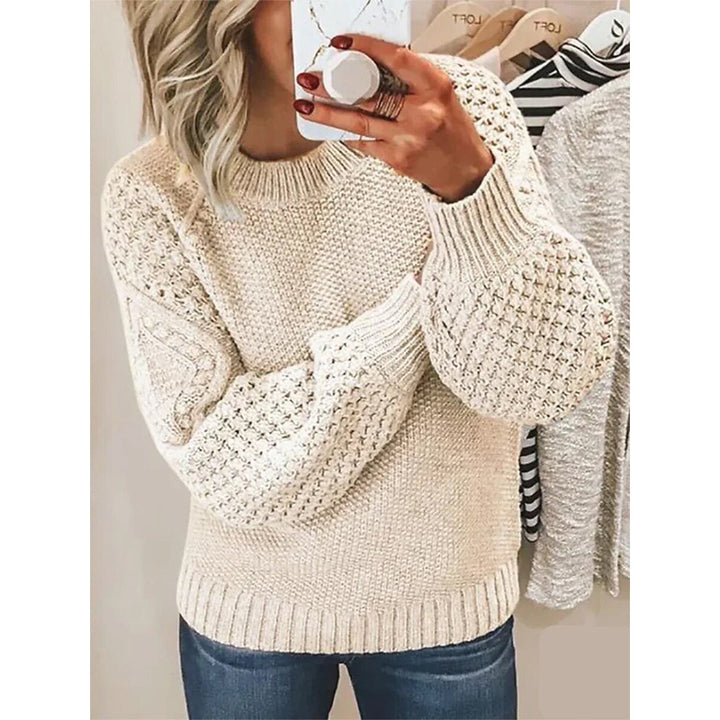 Damen Grobgestrickter Pullover mit Zopfmuster und Ballonärmeln Echo Archiv