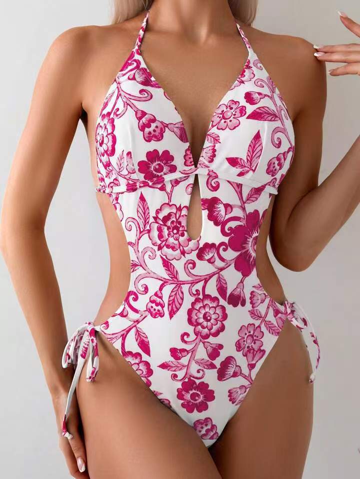 Damen Einteiliger Badeanzug mit floralem Cut-Out-Design und raffinierter Schnürung Echo Archiv