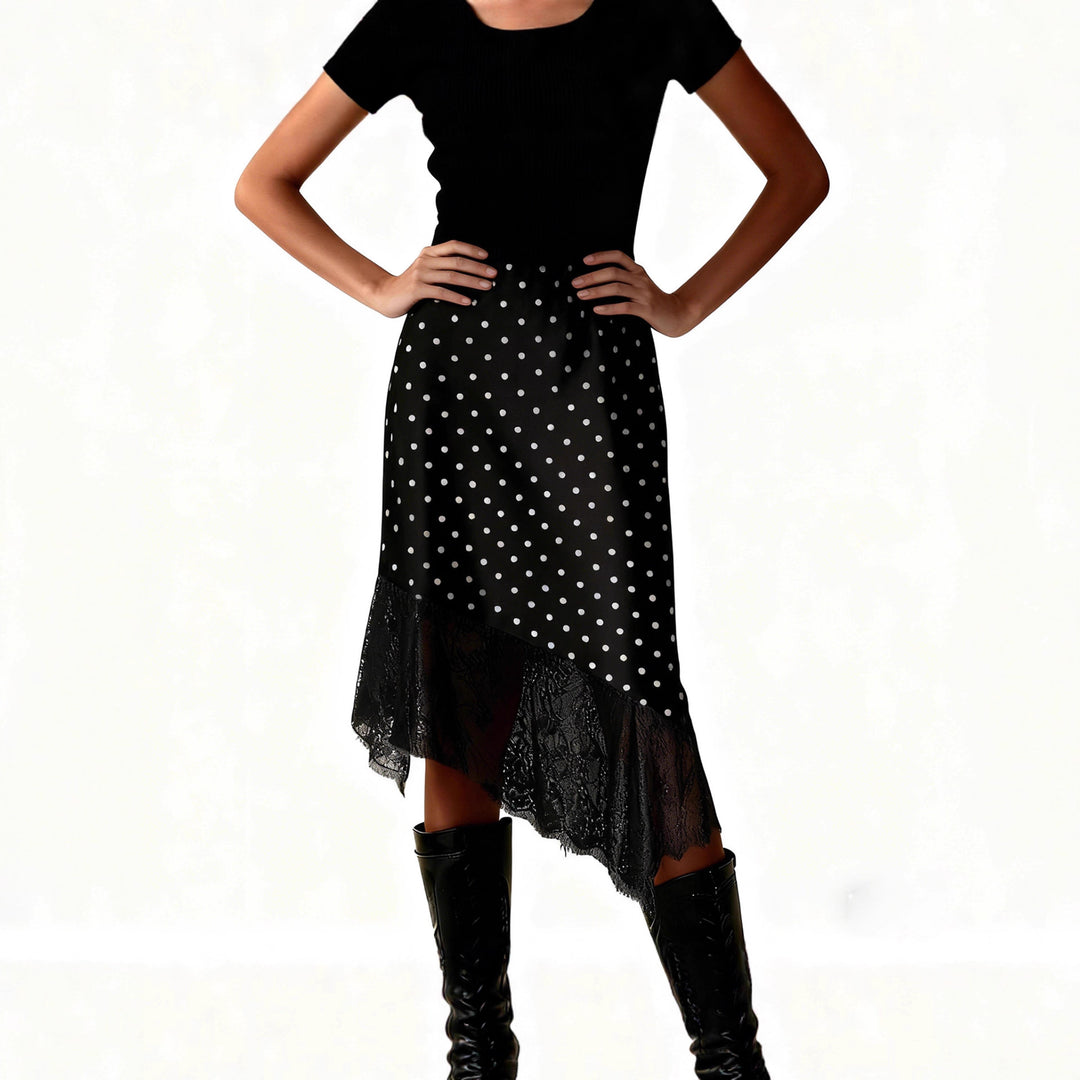 Damen Satinrock mit Spitze und asymmetrischem Saum Echo Archiv