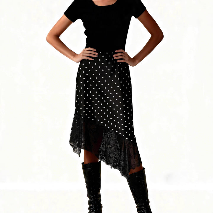 Damen Satinrock mit Spitze und asymmetrischem Saum Echo Archiv
