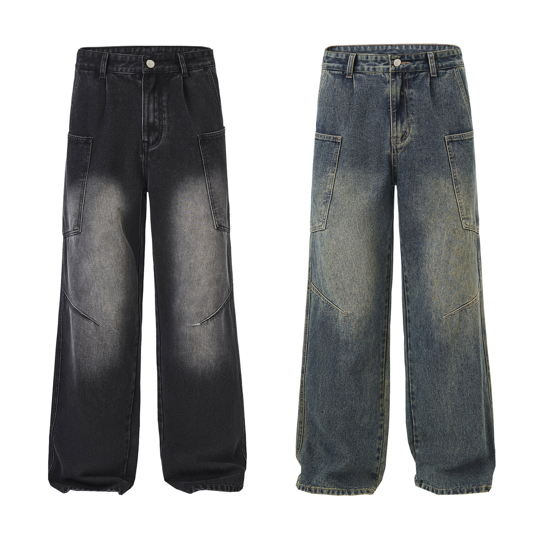 Herren Ultraweite Stonewashed-Denim-Palazzo-Cargohose mit großen Aufsatztaschen Echo Archiv