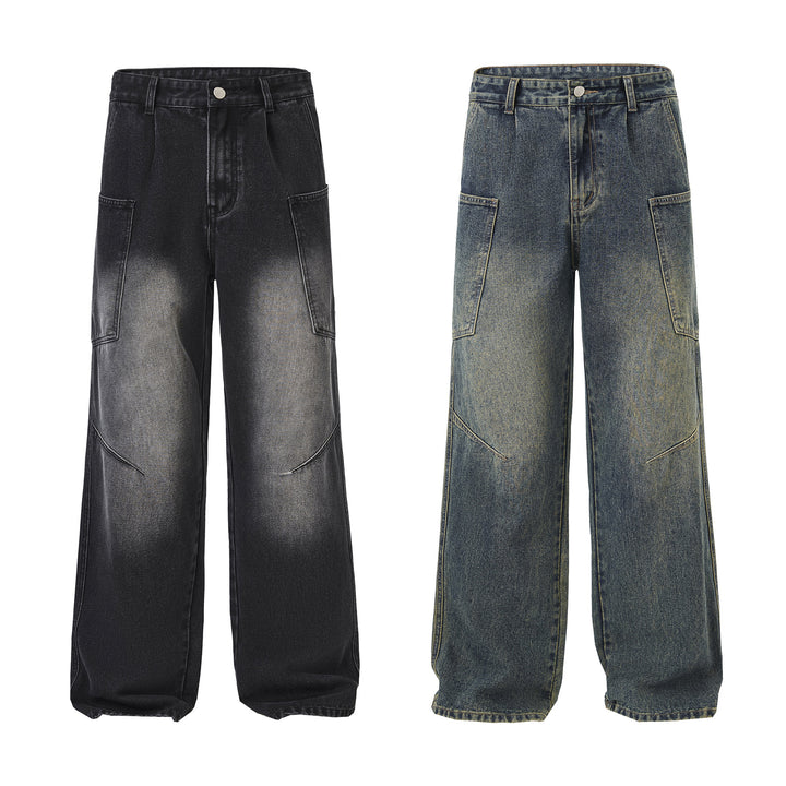 Herren Ultraweite Stonewashed-Denim-Palazzo-Cargohose mit großen Aufsatztaschen Echo Archiv