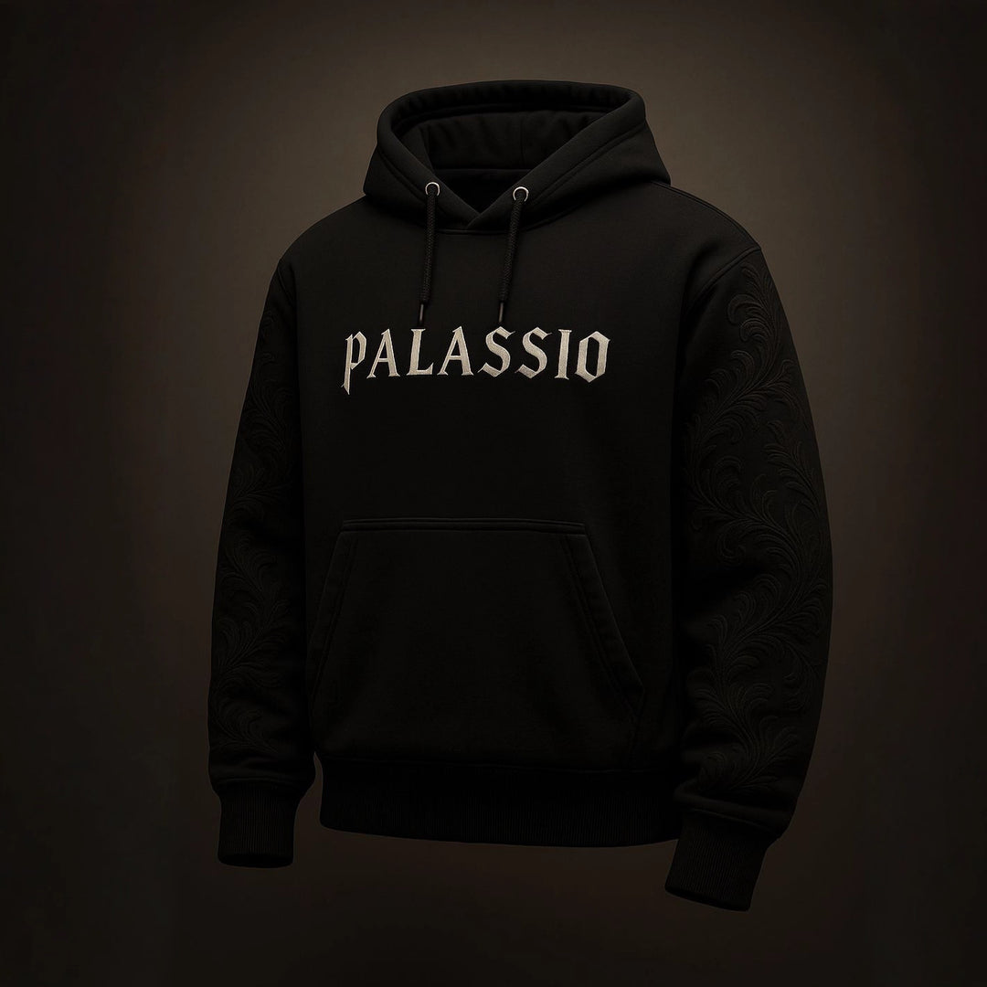 Unisex nan Premium-Hoodie mit tonaler Reliefstickerei an den Ärmeln, doppelter Kapuze und Kängurutasche Echo Archiv
