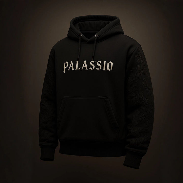 Unisex nan Premium-Hoodie mit tonaler Reliefstickerei an den Ärmeln, doppelter Kapuze und Kängurutasche Echo Archiv