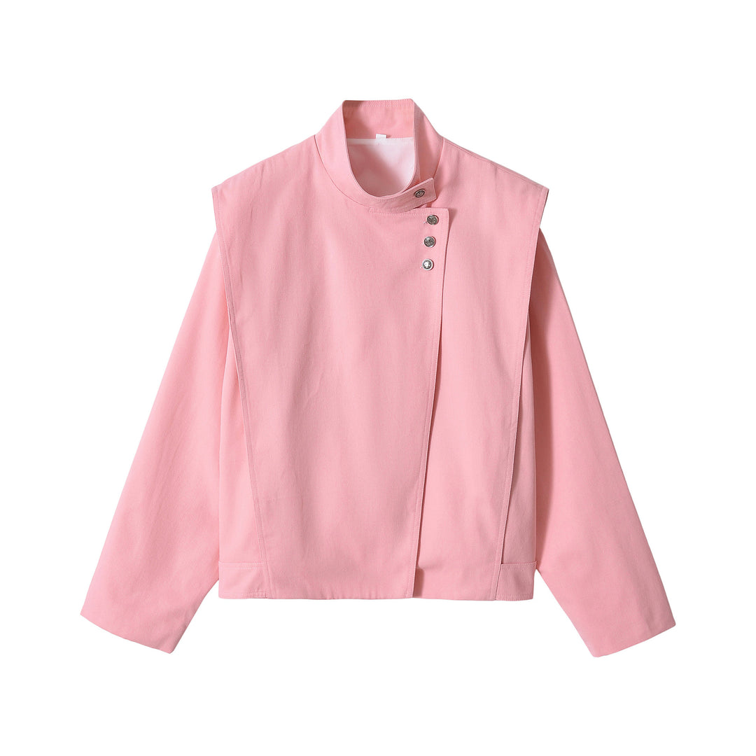 Damen Cropped-Jacke im Boxy‑Schnitt mit Funnelkragen und asymmetrischer Knopfleiste Echoarchiv