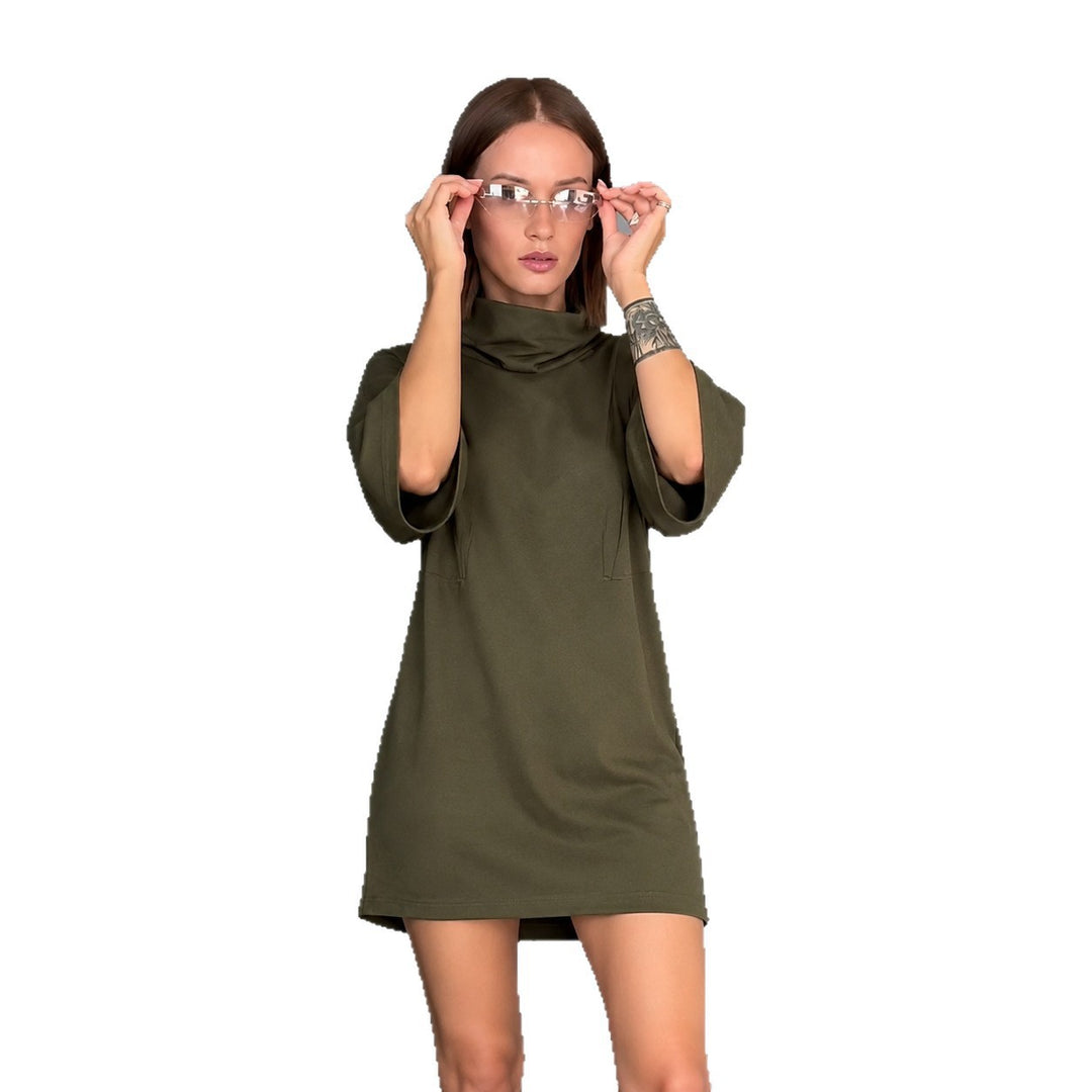 Damen lässiges Feinstrick-Minikleid mit Rollkragen und dreiviertelärmeln – Élara