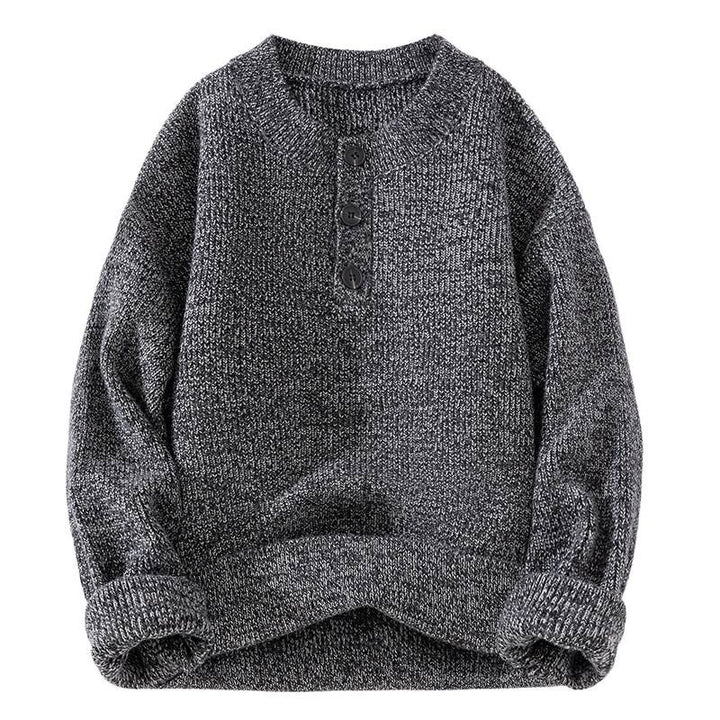 Unisex Grobstrick-Henley-Pullover mit halber Knopfleiste und Rippstruktur Echoarchiv