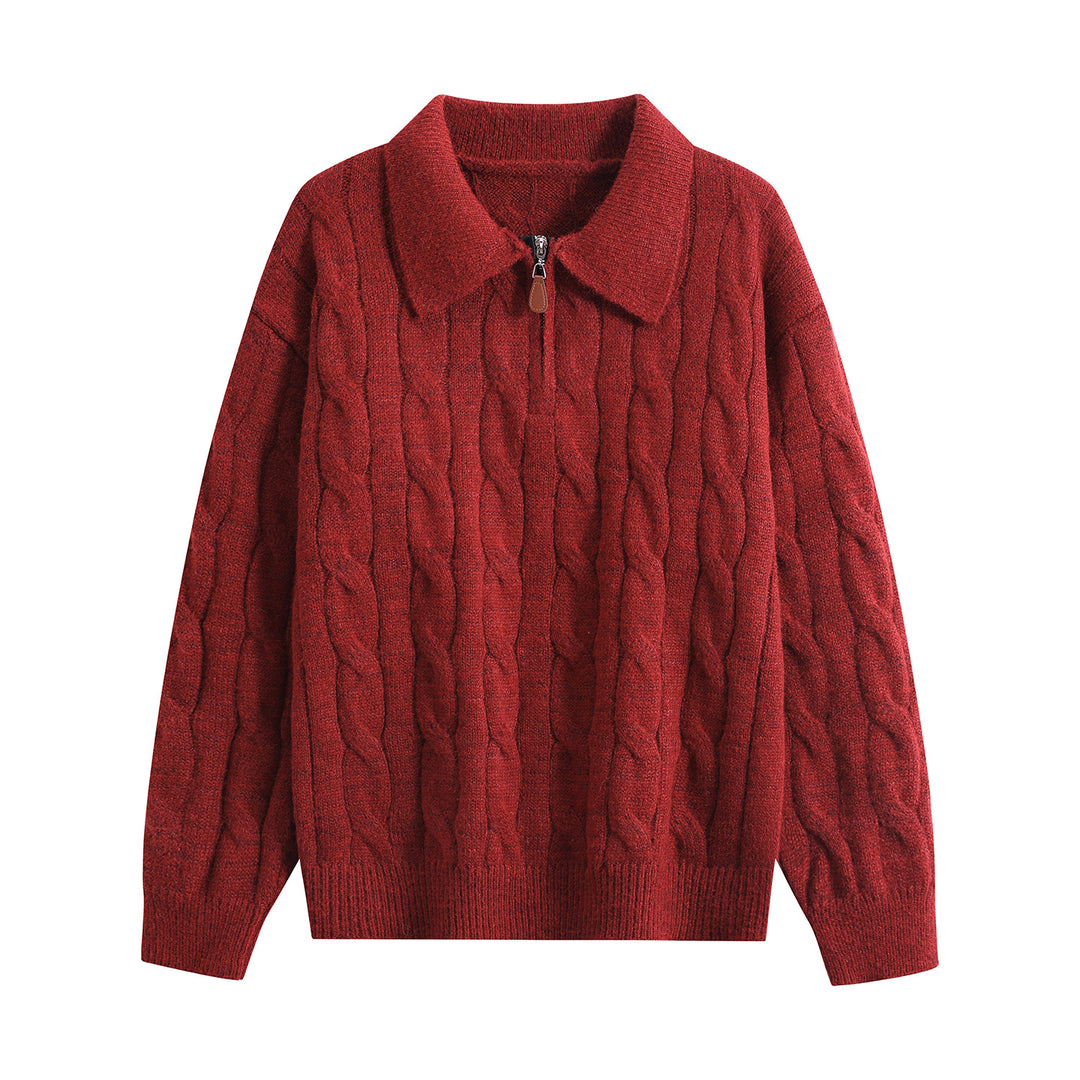 Damen Grobgestrickter Troyer-Pullover mit Halbreißverschluss & Oversize-Kragen Echoarchiv