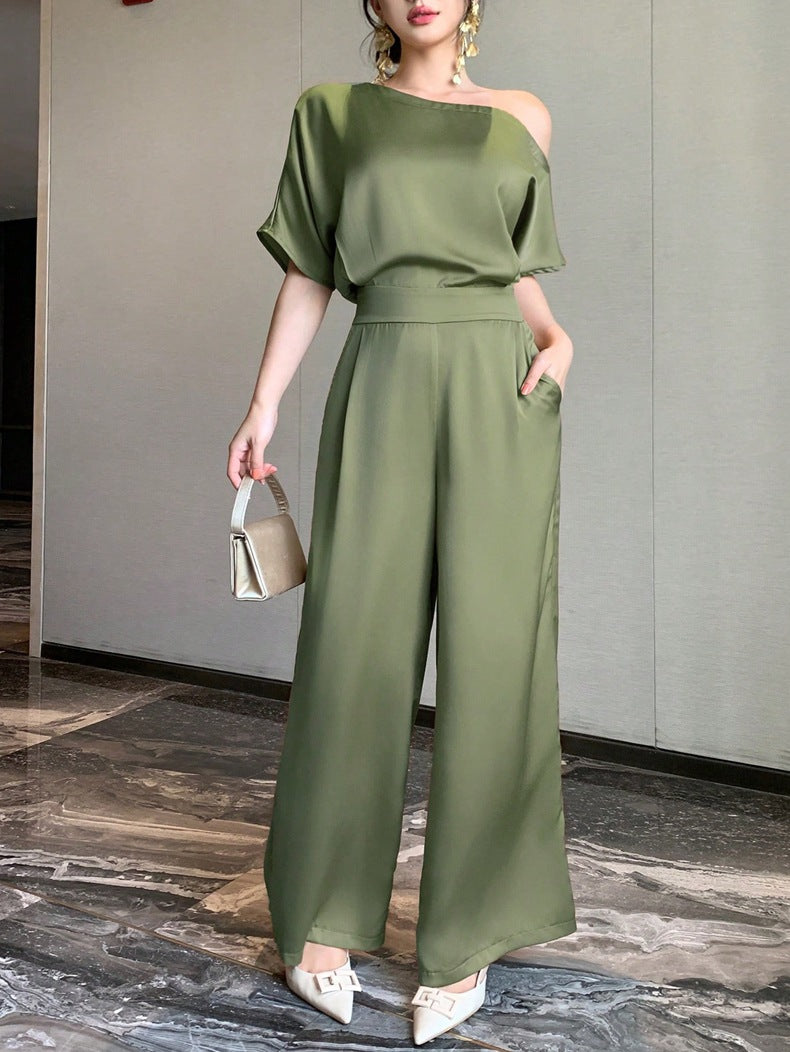 Damen Ein Schulter Jumpsuit mit weitem Bein und elegantem Schnitt Echo Archiv