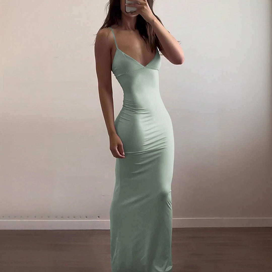 Damen Elegantes Etuikleid mit tiefem V-Ausschnitt und trägerlosem Design Echo Archiv
