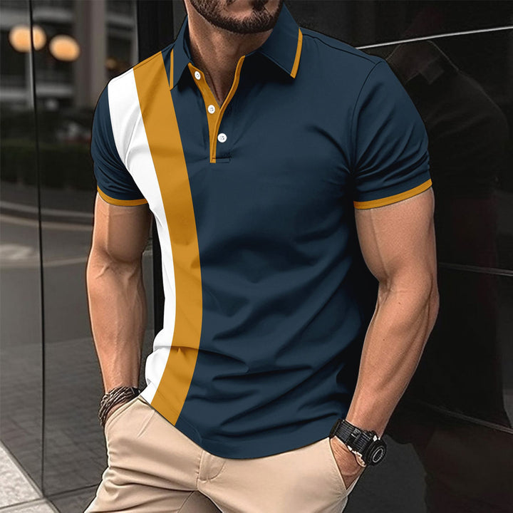 Herren kurzärmeliges Poloshirt mit modernen Farbblocks und atmungsaktivem Material Echoarchiv